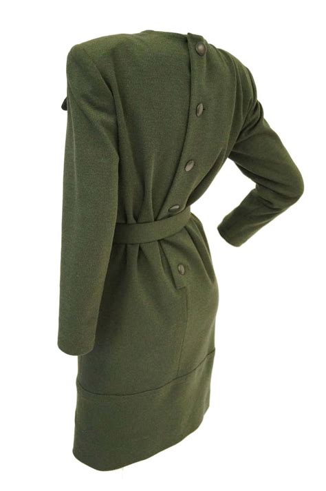 green 1980scouture givenchy dress button on front price|1980s Givenchy Couture Olive Green Wool Button Back Dress.